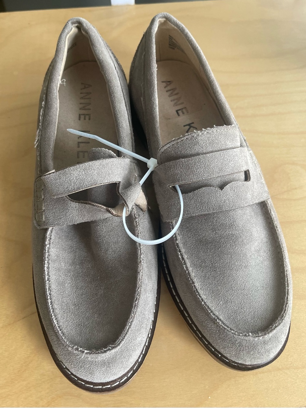 NWT Anne Klein Women's Taupe Suede Penny Loafers